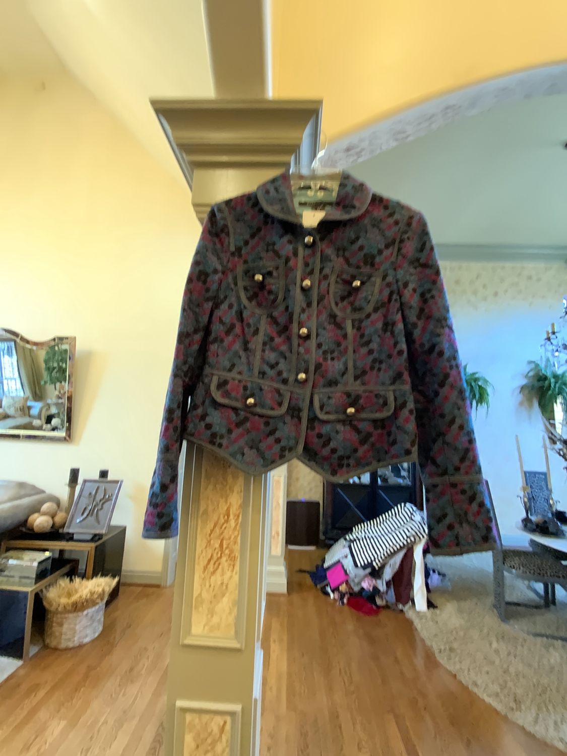 Multi Color Tweed Jacket with Silver Buttons  and some Demi Size 8