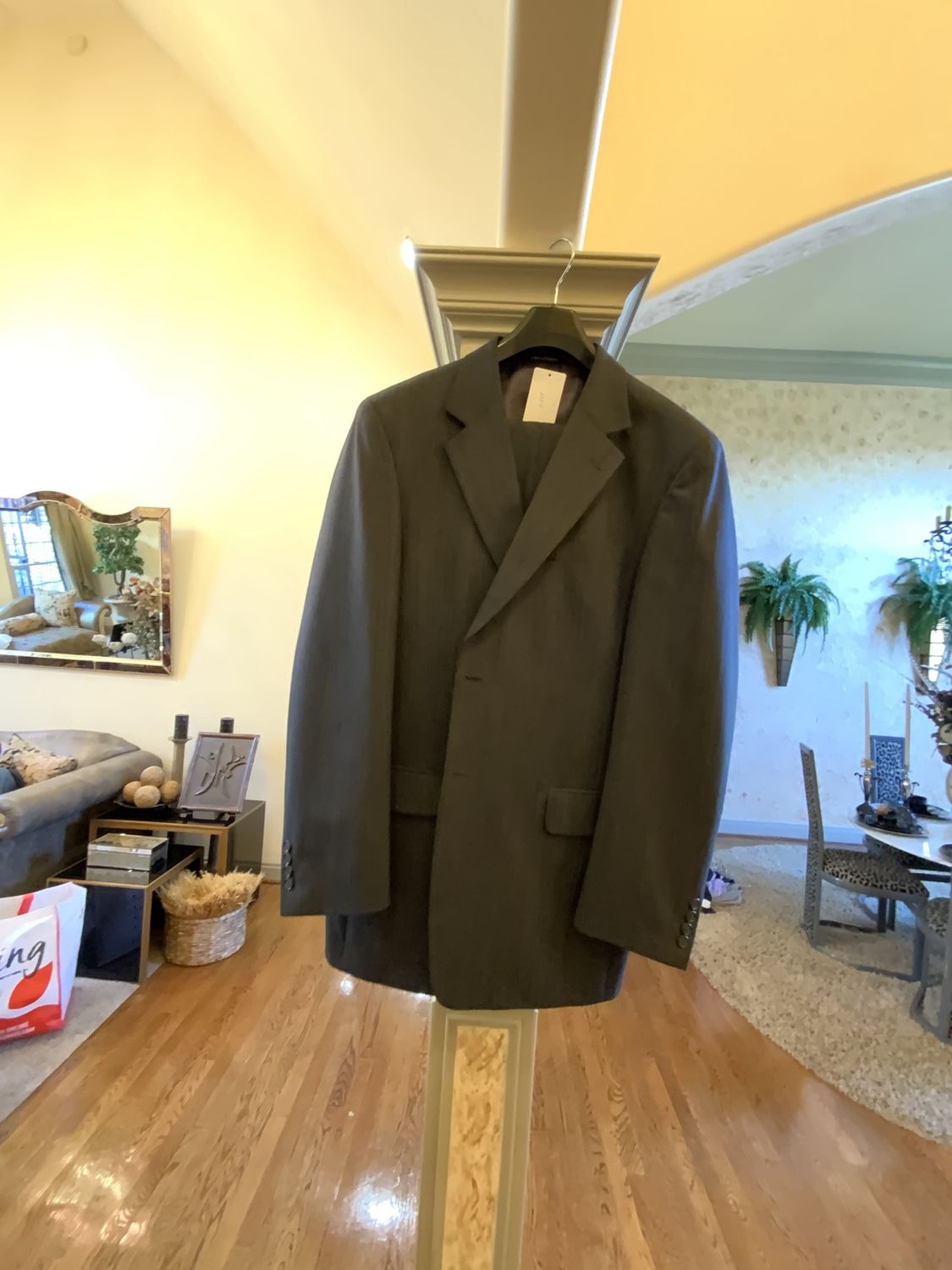 Men Grey Pin Strip @ Pcs Suit Jacket Size 42 Long and Pants Size 36 Long ?