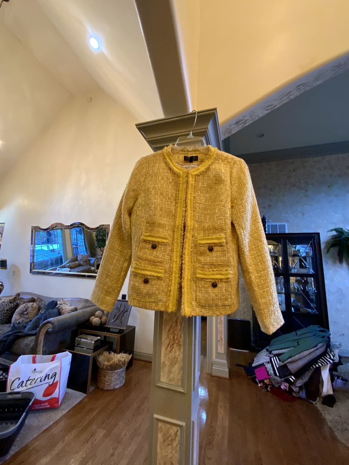 Woman Yellow and Cream Tweed Jacket Size 4P