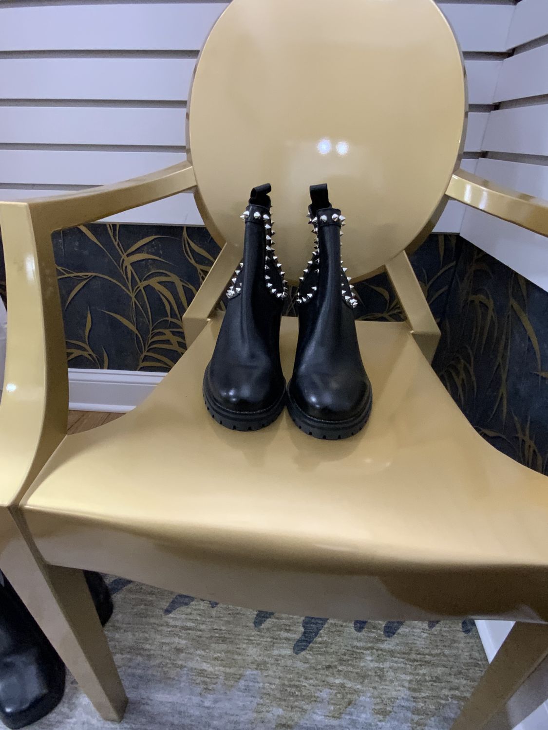 Woman Bootie Black Boots with Spikes Size 8.5