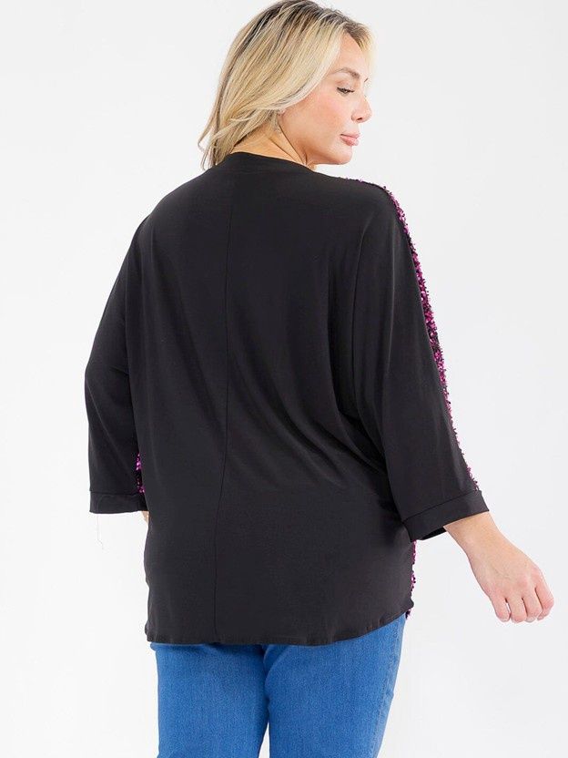 Woman Plus Size 3/4 Sleeve V-Neck Sequins Tunic Blouse Size 2X