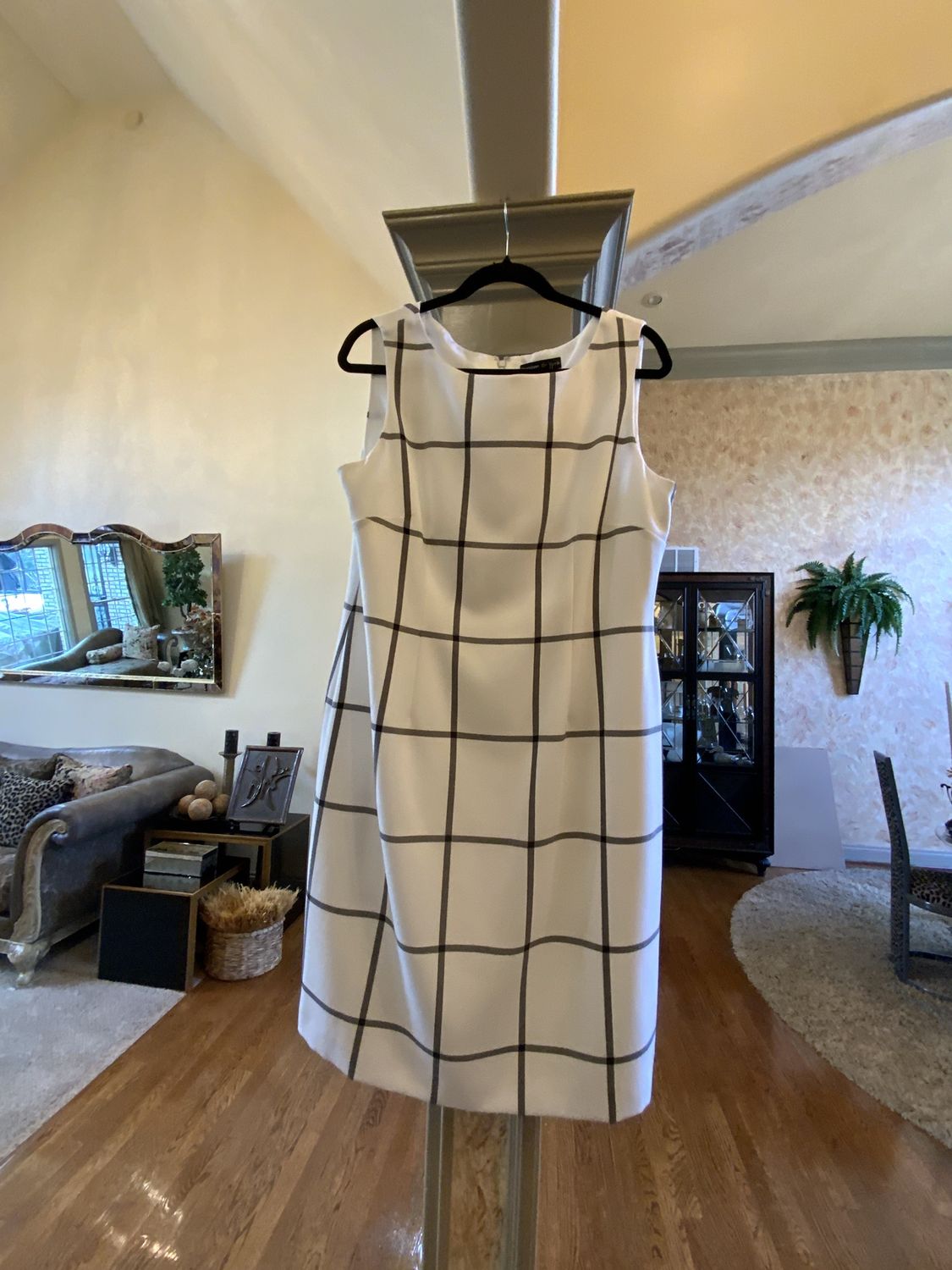 Woman Cream and Black Strip Dress Sleeveless Size 14