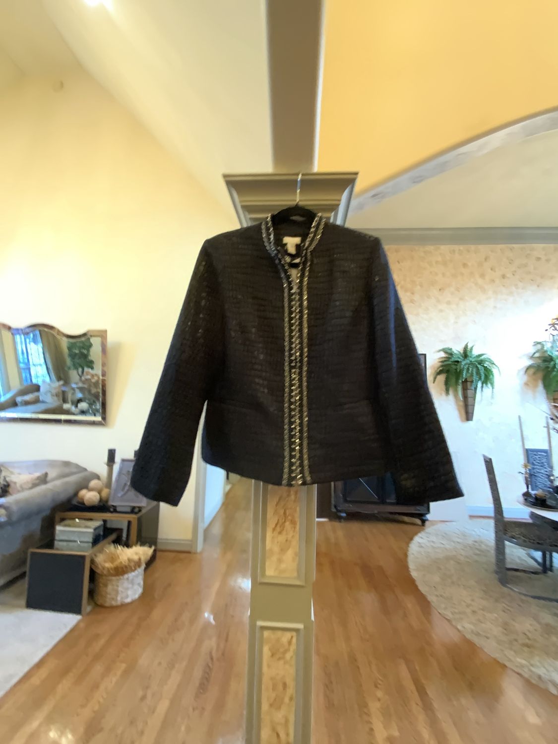 Woman Black Jacket with Chrome Zipper Chains Size 1/ 8