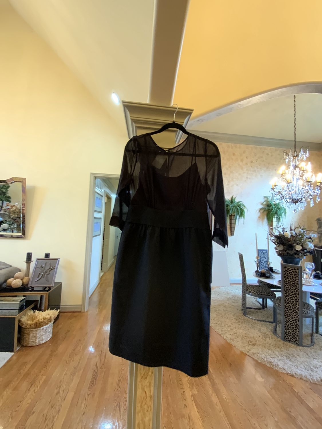 Woman Black Dress with Sheer Details Size 8