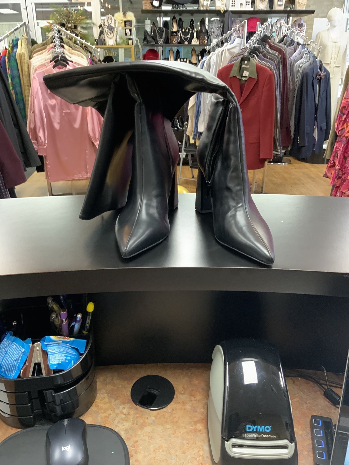 Woman Black Tall Pointed Toe Boots Size 10