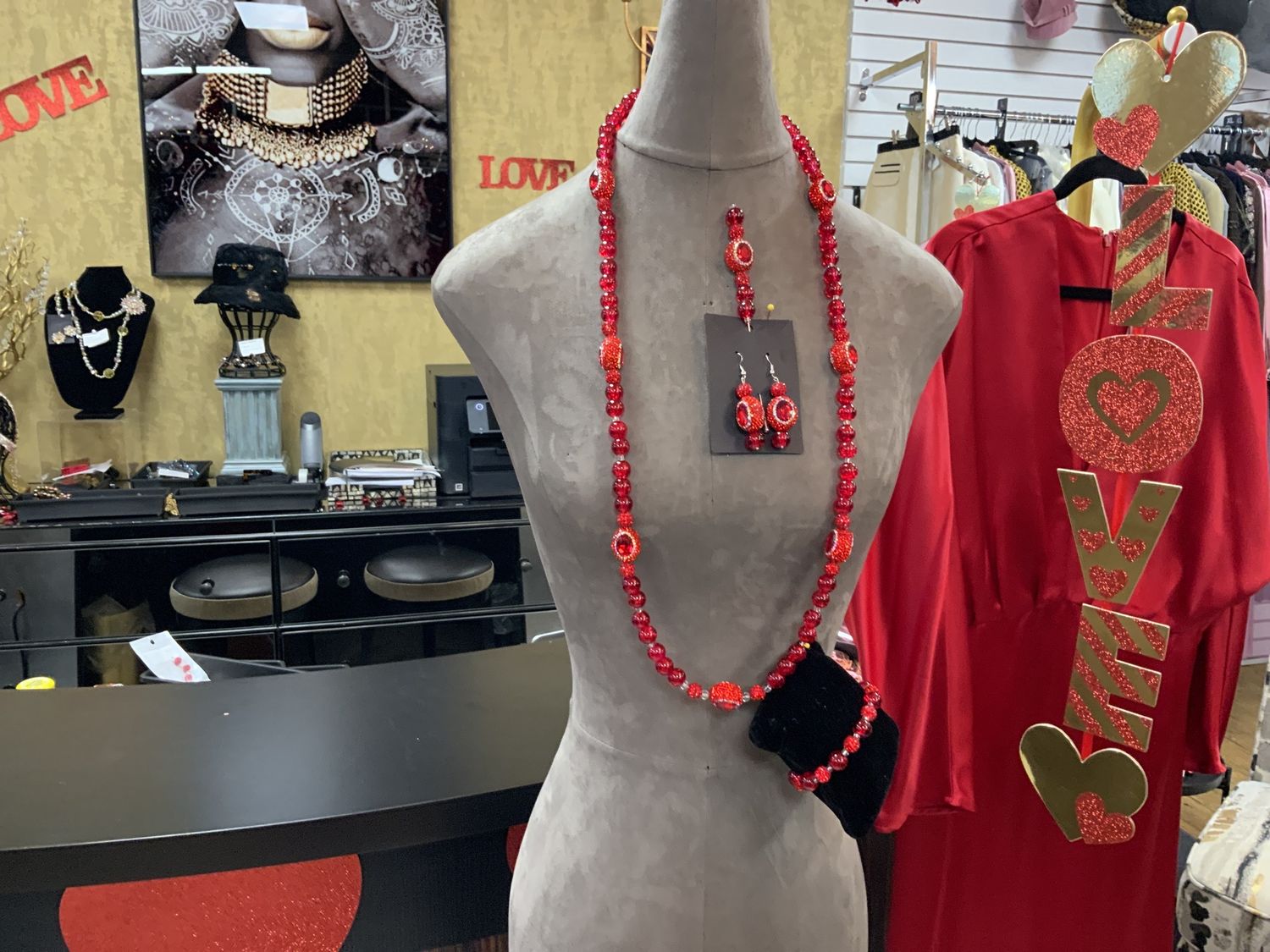 Fire and Favor Customer 4 Pcs Set Necklace, Earrings, Hat Pin and Bracelet