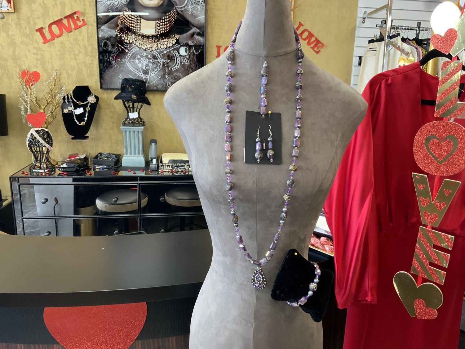 Still Beauty Custom 4 Pcs. Set Necklace, Earrings, Bracelet and Hat Pin