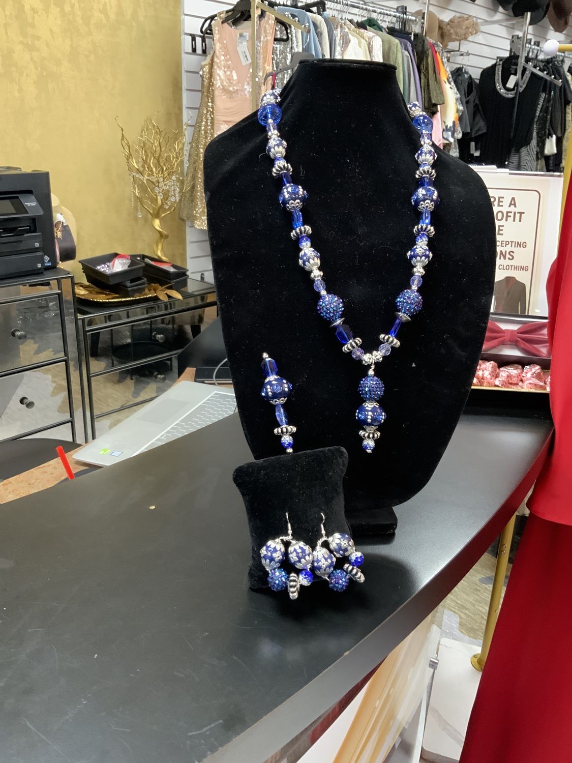 Still Blue Custom 3 PCS Set Necklace, Earrings, and Hat Pin