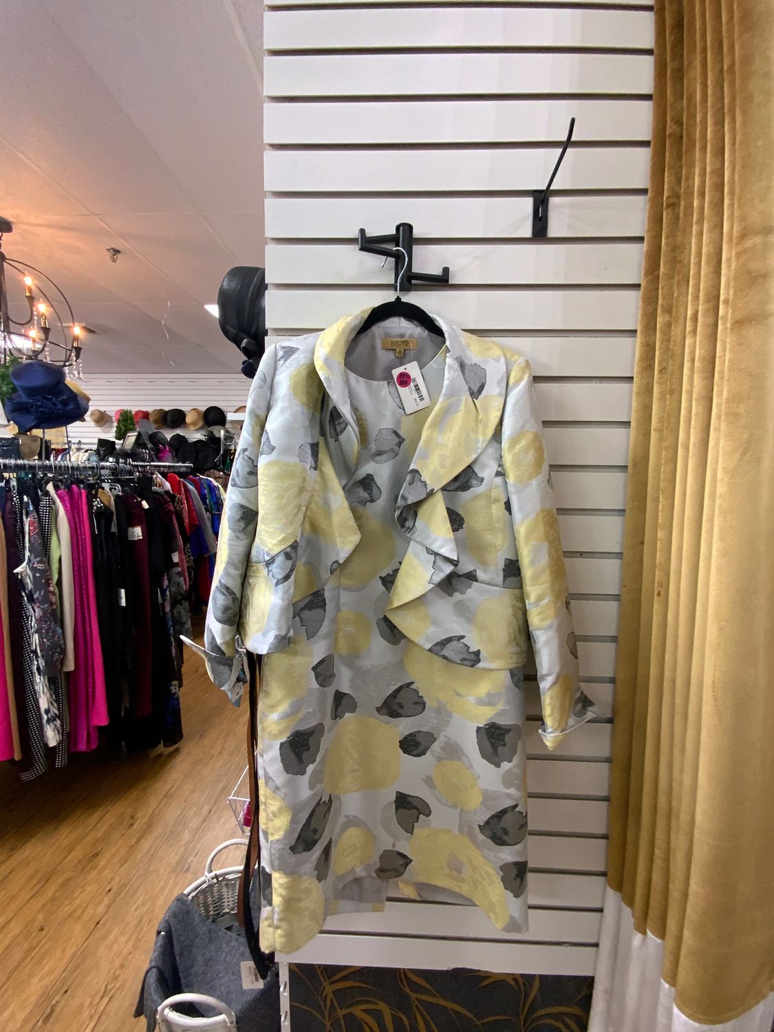 2 PCS Gray and Yellow fLower Dress and Jacket Size 10