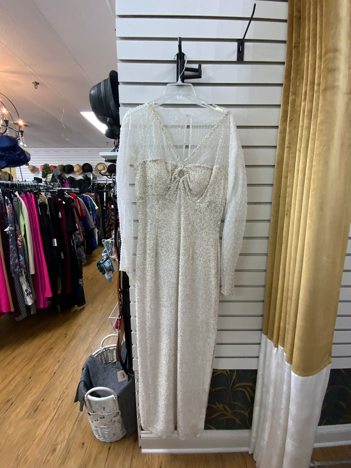 Long Gown Beaded White Size XL
