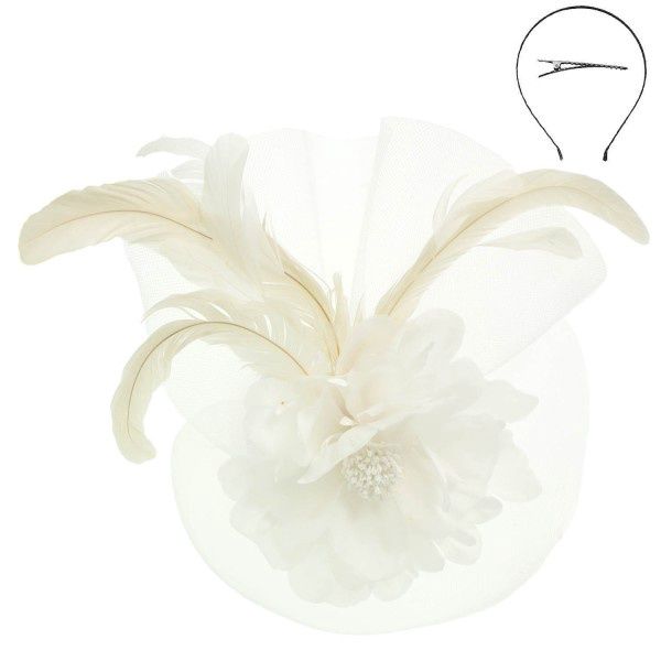 Woman Fascinator Foral Feathered Sinamay