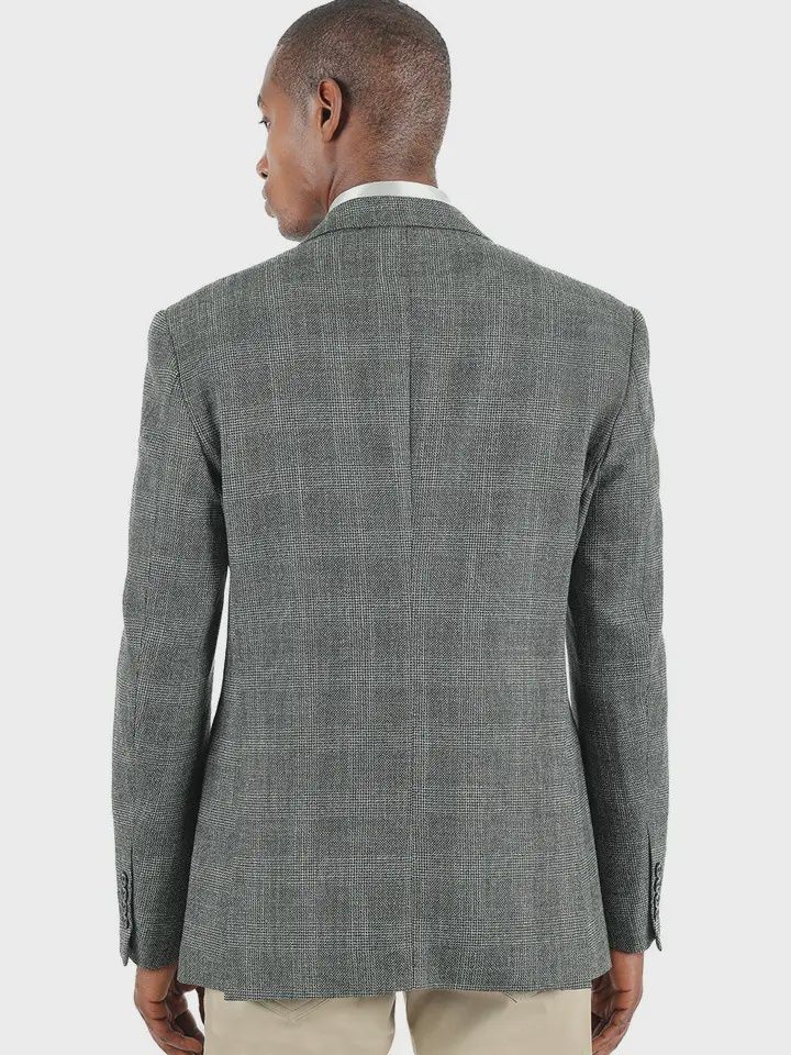 Men's Peak Lapel Checkered Plaid Blazer Sport Coat 3BL10