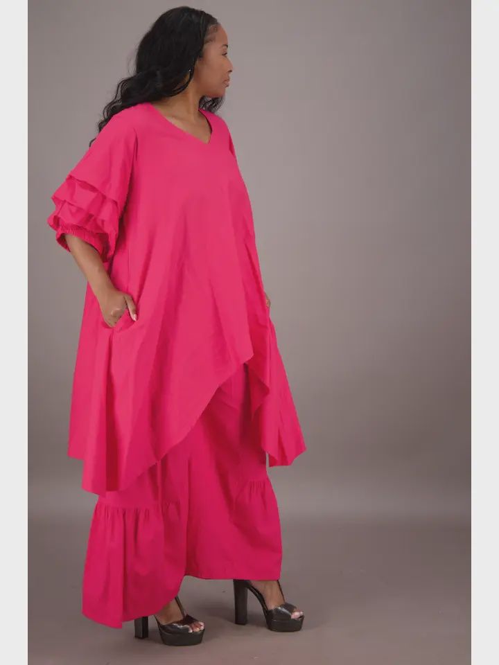 Woman 2 Pcs Top and Pants Pink o/s