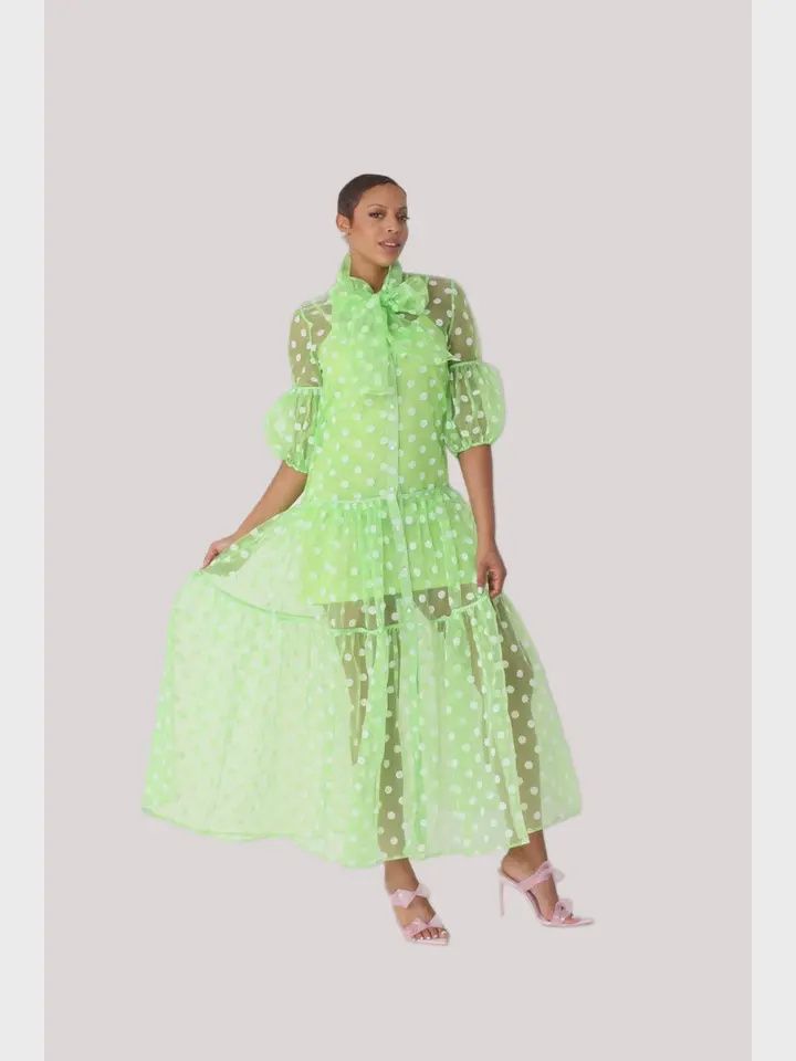 Woman 2PCS Polka Dot Lime Large