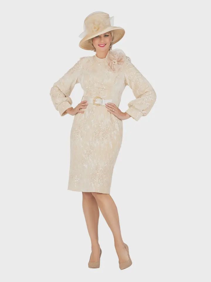 Woman Dress Cream Balloon Sequined Velvet