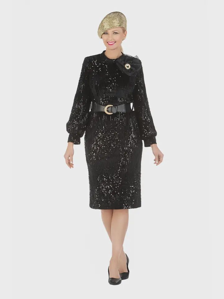 Woman Dress Black Balloon Sequined Velvet