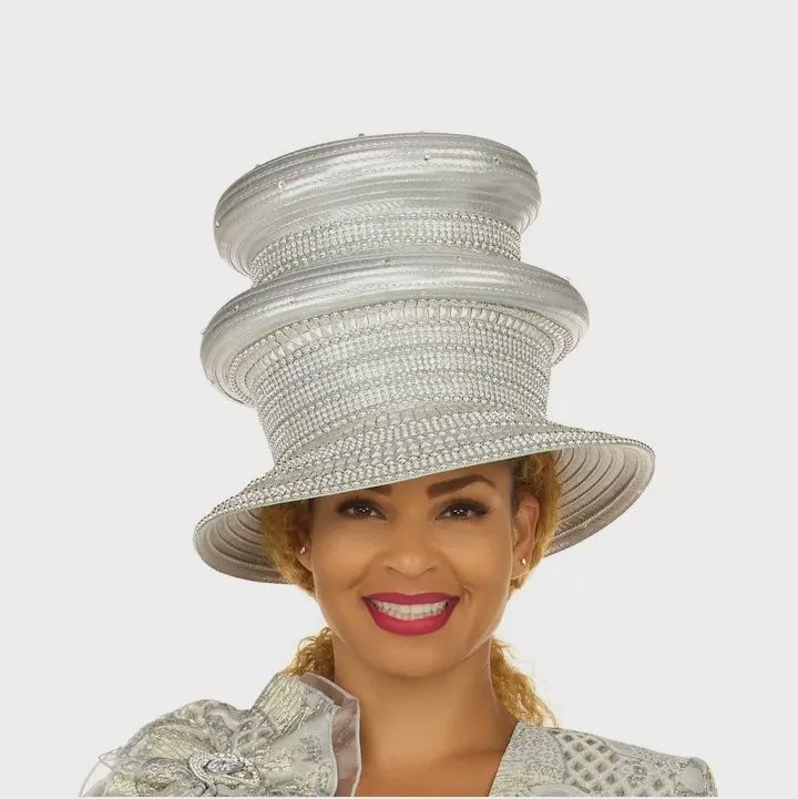 Woman Hat Silver  Triple-Tier Rhinestone