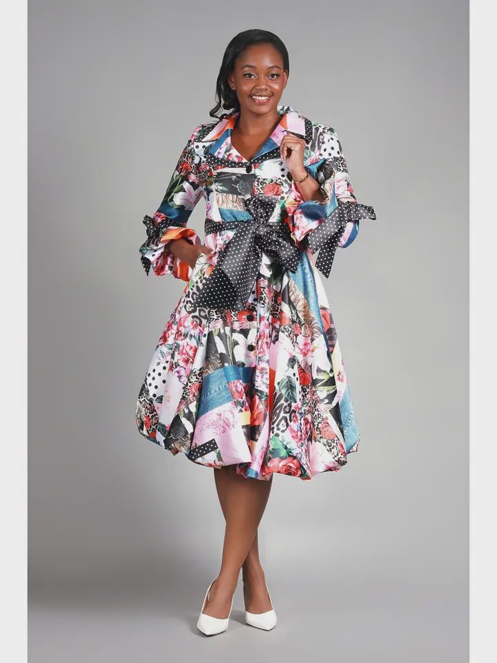 Woman Dress  Floral Print Notch Collar