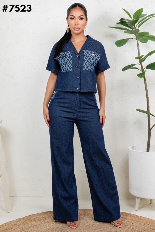 Woman  PCS Denim Top and Pants Sizes S-M-L-XL