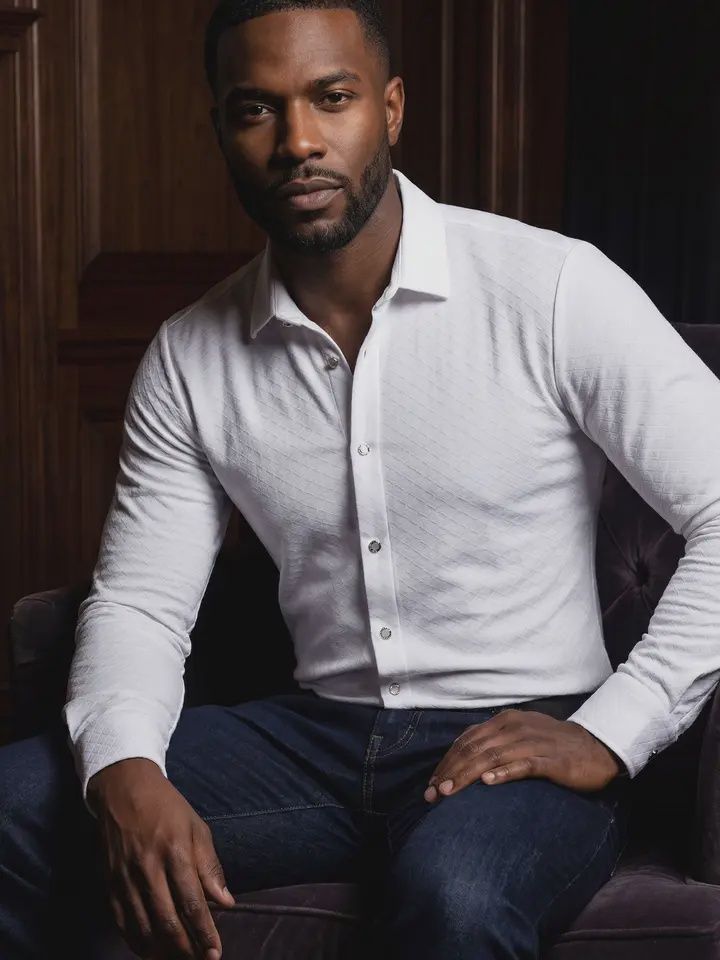 Men Shirt White Stretch Grab for $45.00