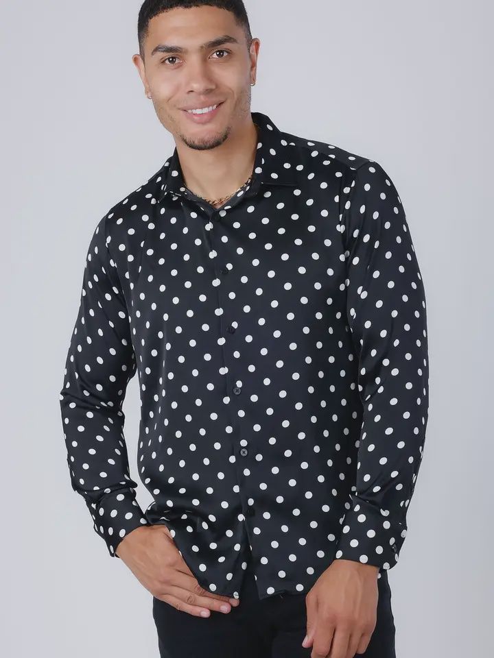 Men Shirt Polka Dot Black and White Size XL