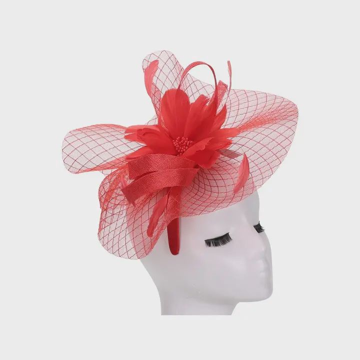 Woman Fascinator Red Feather