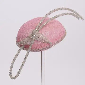 Woman Fascinator Pink  lace with Rhinestone