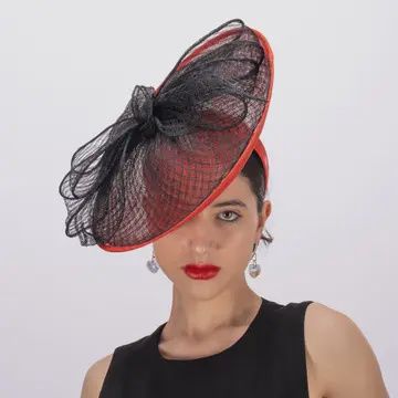 Woman Fascinator Sinamay Red and Black