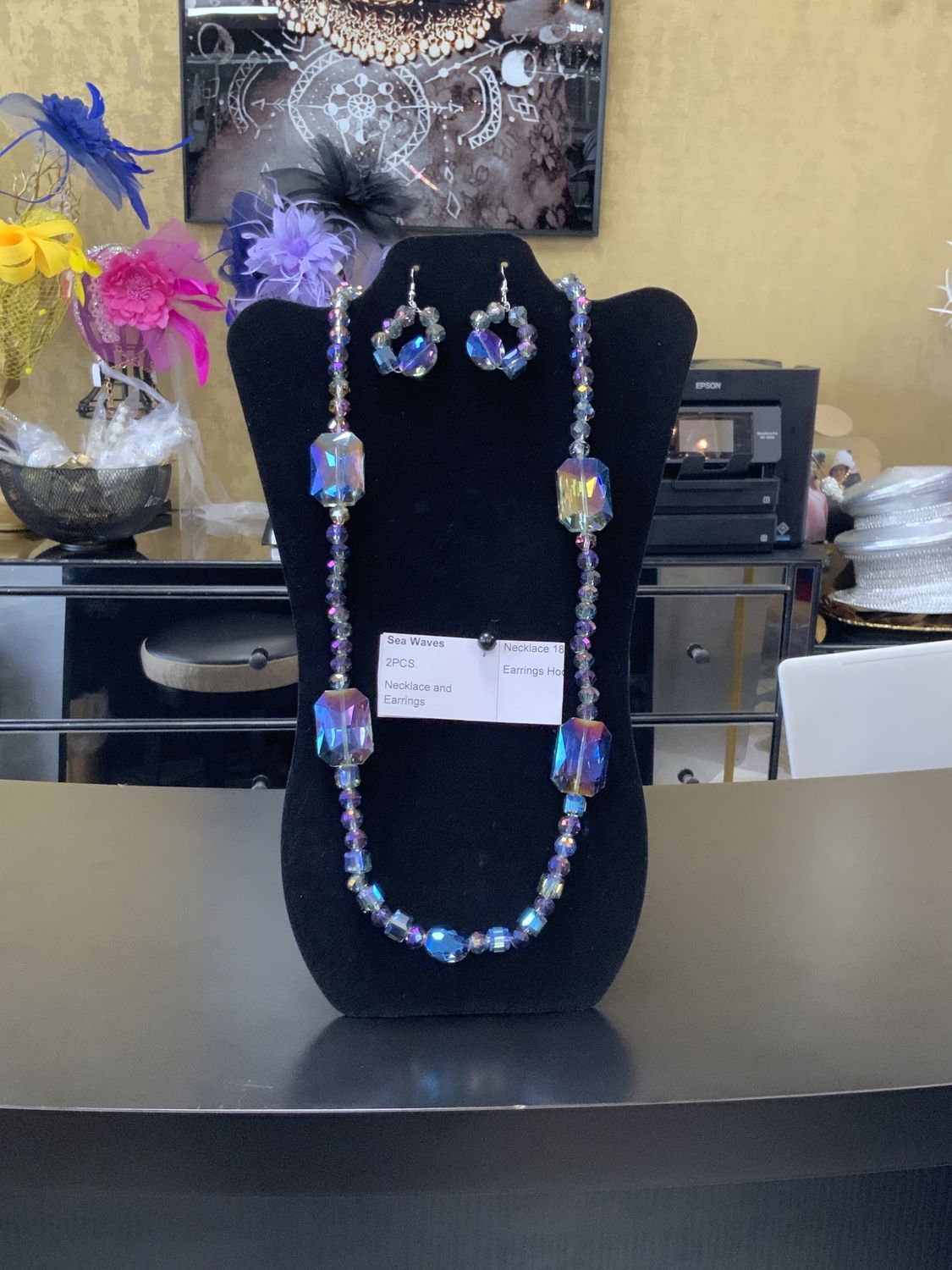 Custom Sea of Waves 2Pcs. Necklace and Earrings