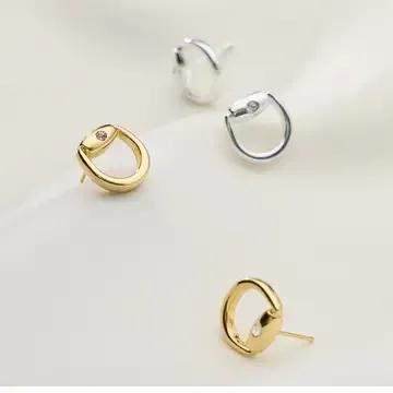 Earrings Buckle Stud with Stone
