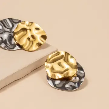 Earrings Two-Tone Hammered Texture 18K Plated