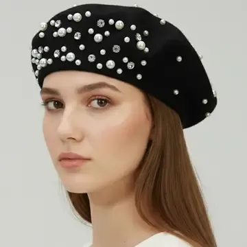 Woman Hat black with Pearls