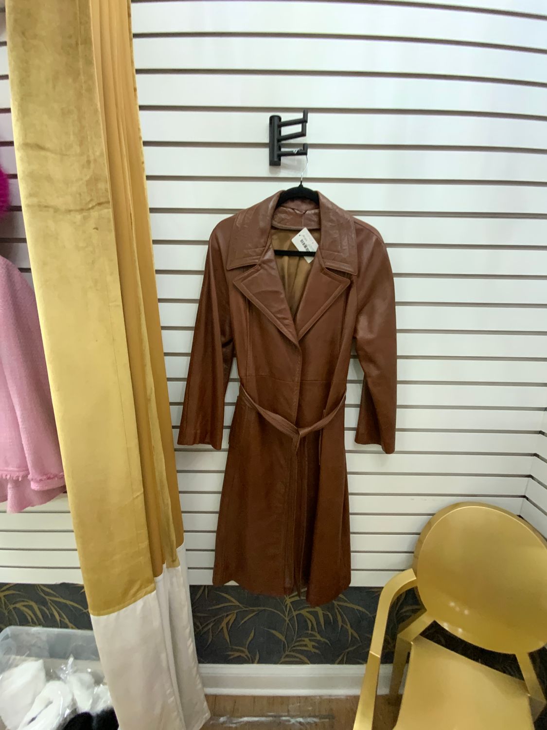 Coat Long Brown Leather Size 14