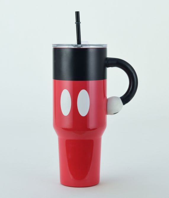Disney -Mickey Mouse 40 Oz Stainless Steel Tumbler With Straw &amp; Sculpted Handle