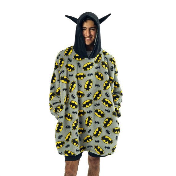 Batman Logo All-Over Print Gray Hooded Blanket-OSFA