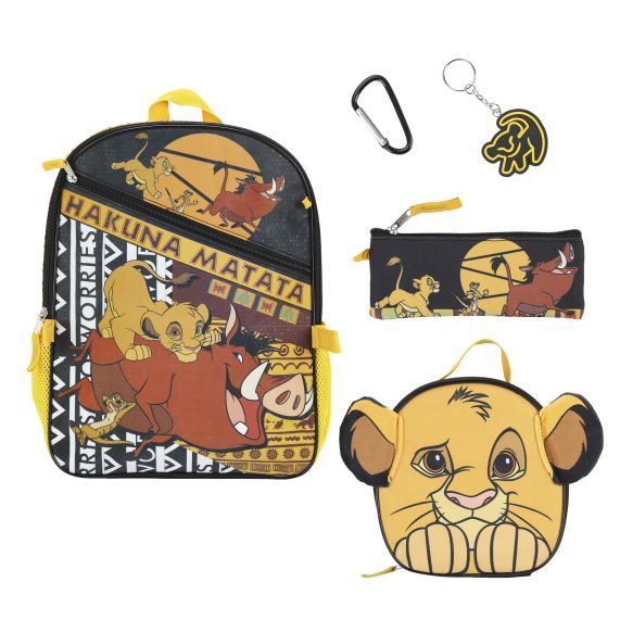 Disney The Lion King Hakuna Matata Kids 16" Backpack and Lunch Bag 5 Piece Set