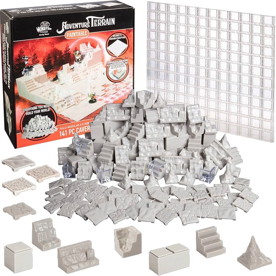 Unpainted - Cavern Expansion &amp; Baseplate Box Set - Monster Adventure Terrain (x141 pieces)