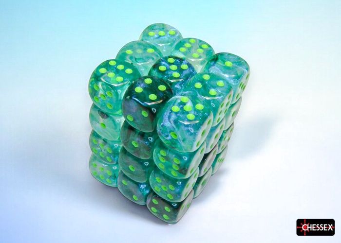 36D6 Dice, Colour: Borealis 36D6 Kelp/Light Green Luminary 12MM