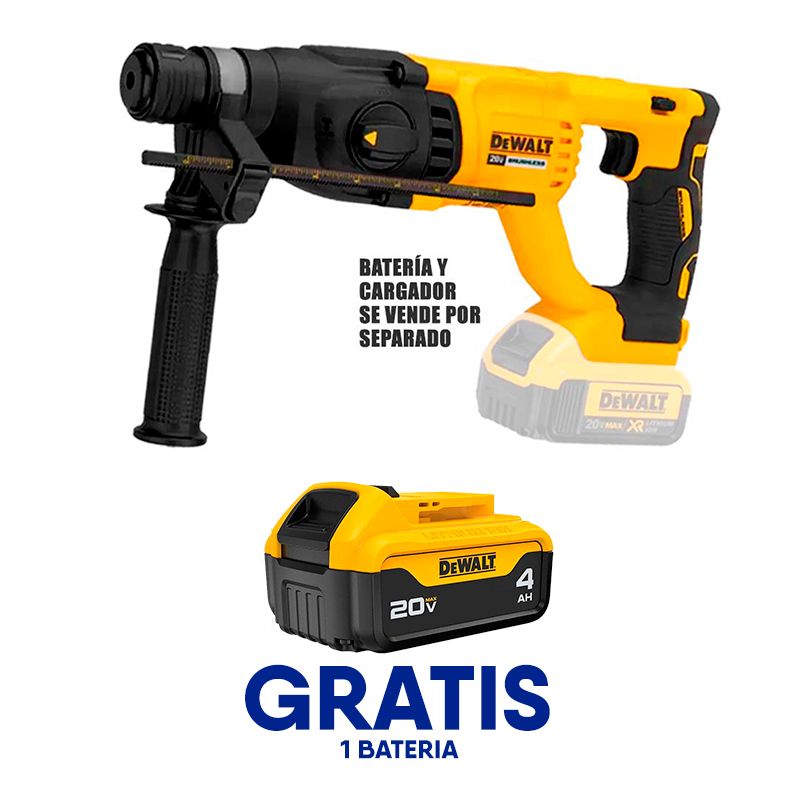 Rotomartillo SDS Plus inalámbrico 20V 2.6J Brushless, Bare Tool + batería 4Ah, DEWALT