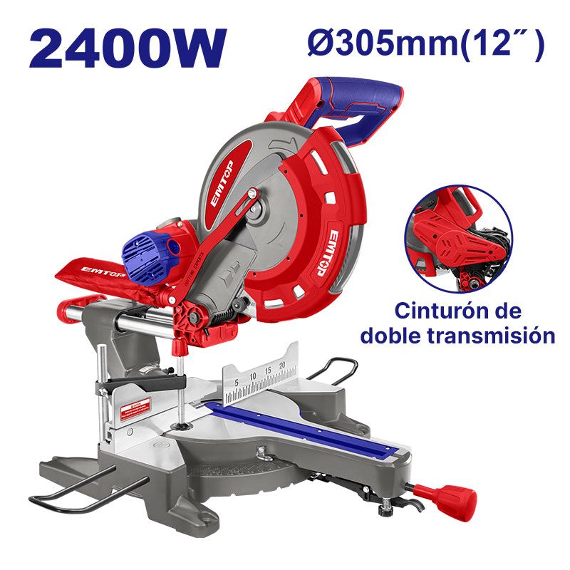 Sierra ingleteadora telescópica 12&quot; 2400W 4500 RPM, EMTOP