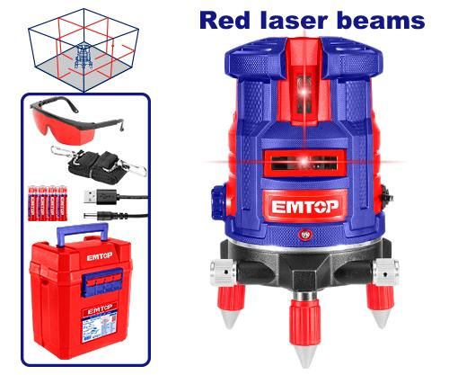Nivel Laser Autonivelante Lineas Rojas 30M Baterias Incluidas Emtop