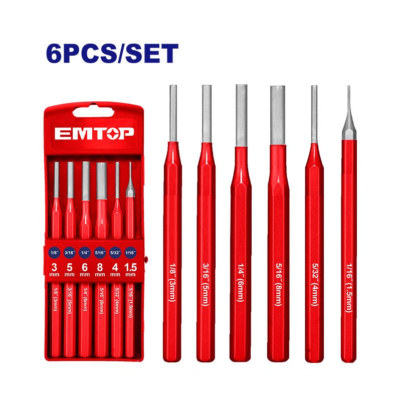 Set 6 Botadores Punzones Cabeza Redonda 1/16-5/16 Emtop