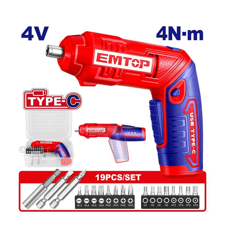 Atornillador Inalambrico 4v Hex 1/4 4nm Usb Emtop