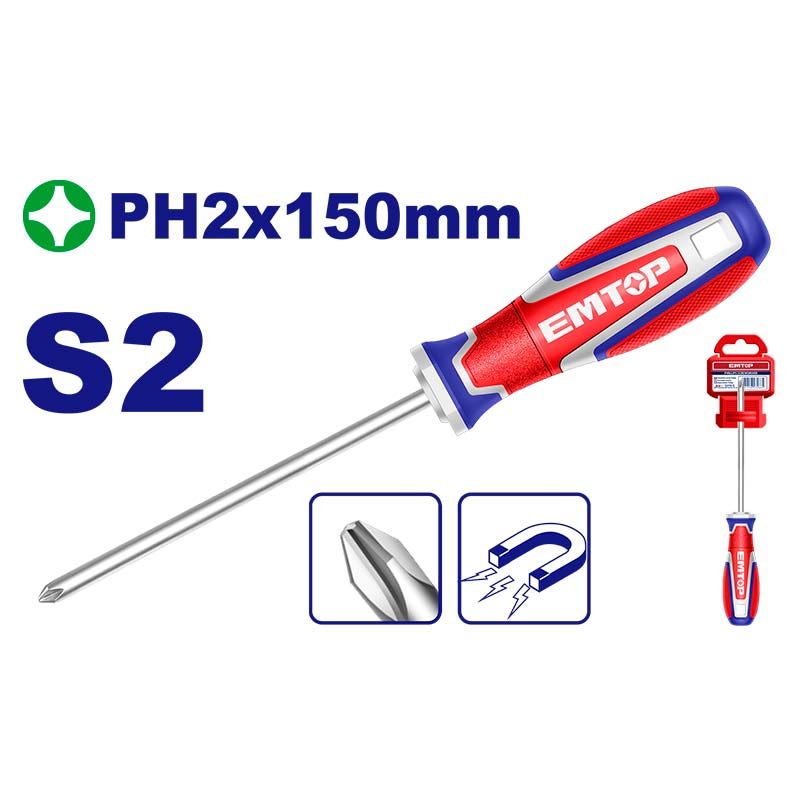 Destornillador Phillips Magnetico PH2 6 Pulg Emtop