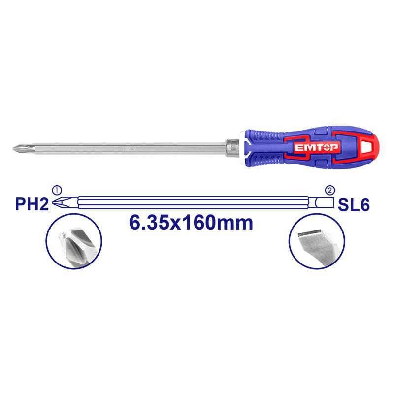 Juego Destornilladores 2 En 1 PH2/Plano 160 Mm Emtop