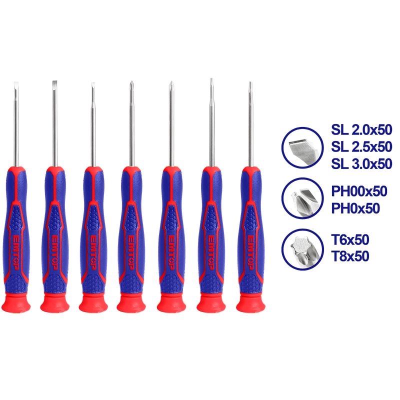 Juego Destornilladores Precision 7 Piezas Emtop