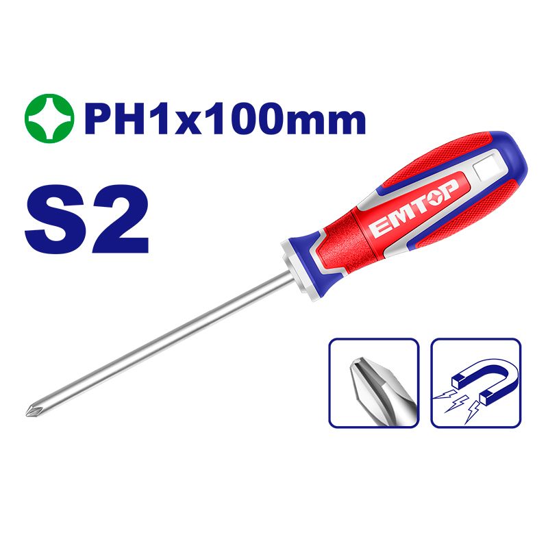 Destornillador Phillips Magnetico PH1 4 Pulg Emtop