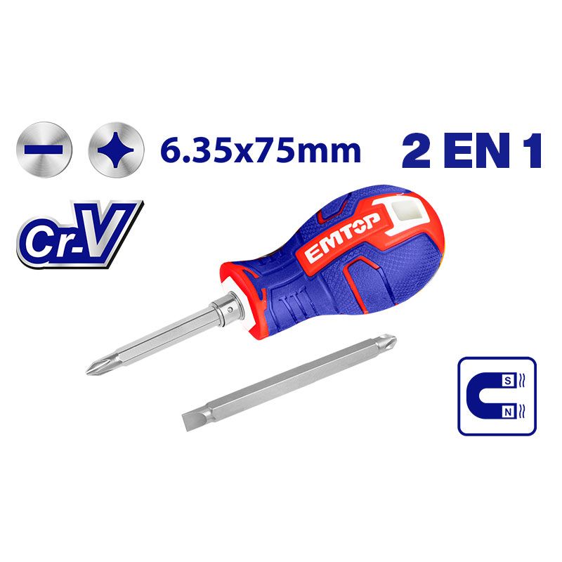 Destornillador 2 En 1 Ph2/Plano 3 Pulg Emtop