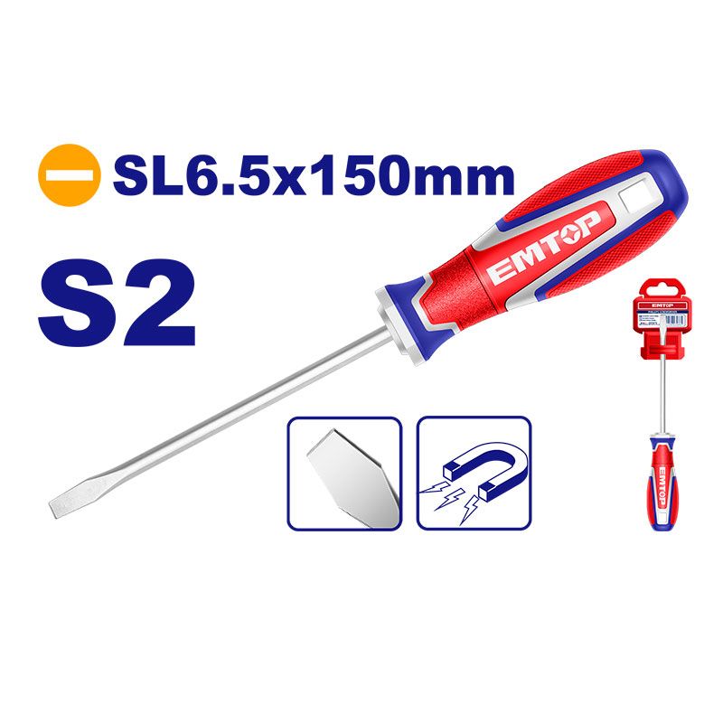 Destornillador Plano Magnetico 6.5 Mm 6 Pulg Emtop