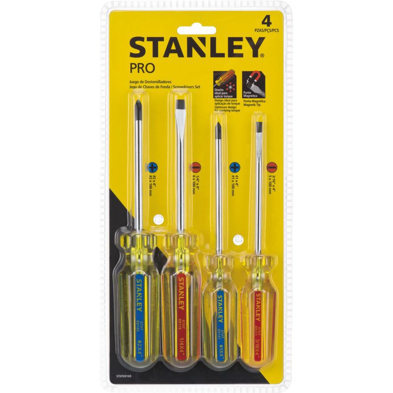 Juego Destornilladores Pro 4 Piezas Plano/Phillips 4 Pulg Stanley